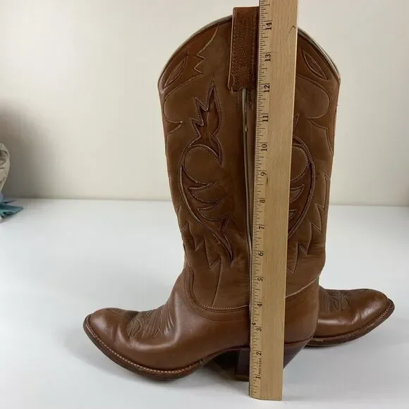 Dan Post Women's Boot Size 7.5 C Western Cowboy Boots Tan Brown 2 Tone Leather - Picture 14 of 14